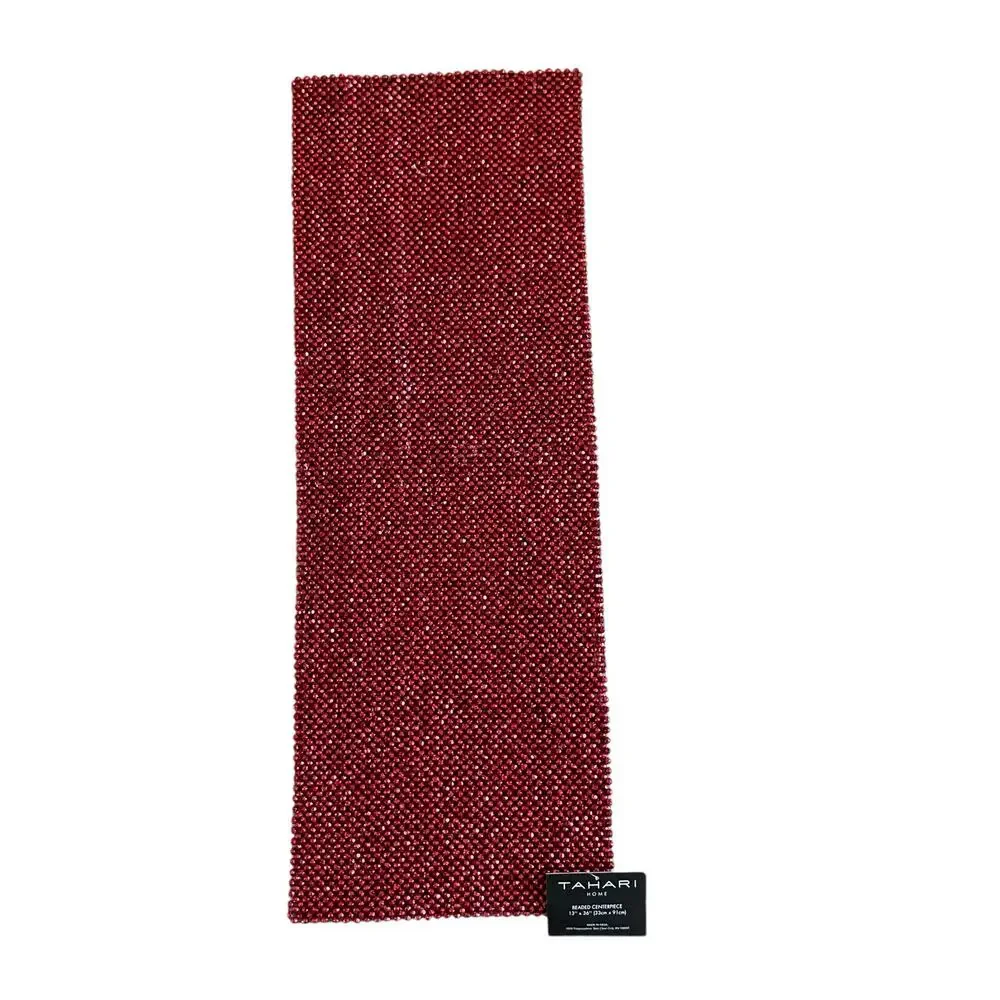 Tahari RED Beaded Table Runner Centerpiece 13x36 Luxe Holiday Glam Decor New